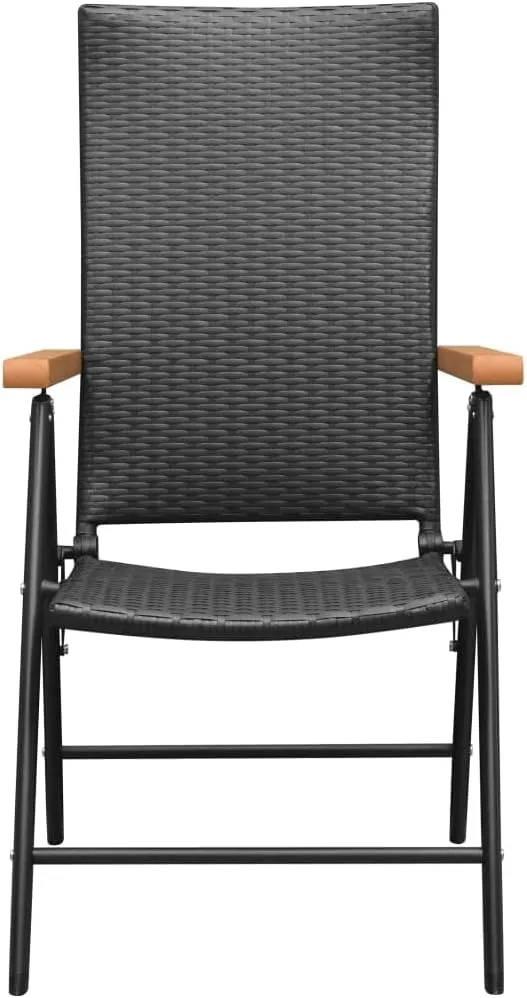 4 Pcs Poly Rattan Black Patio Chairs Outdoor Lounge Chairs with 7-Position Reclining Backrest Foldable PE Rattan Aluminum Frame for Garden Terrace Patio