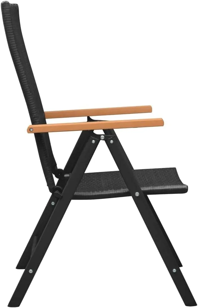 4 Pcs Poly Rattan Black Patio Chairs Outdoor Lounge Chairs with 7-Position Reclining Backrest Foldable PE Rattan Aluminum Frame for Garden Terrace Patio
