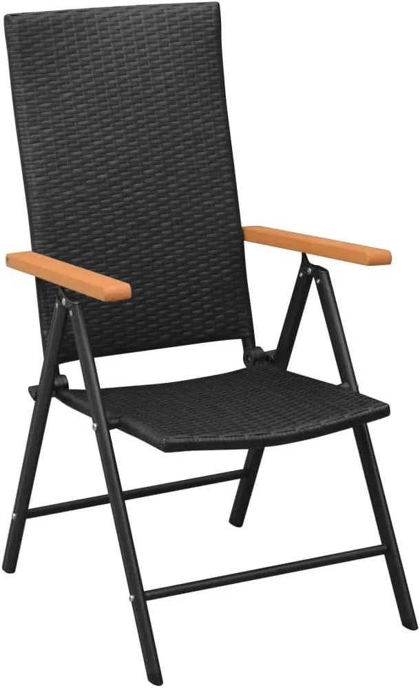 4 Pcs Poly Rattan Black Patio Chairs Outdoor Lounge Chairs with 7-Position Reclining Backrest Foldable PE Rattan Aluminum Frame for Garden Terrace Patio