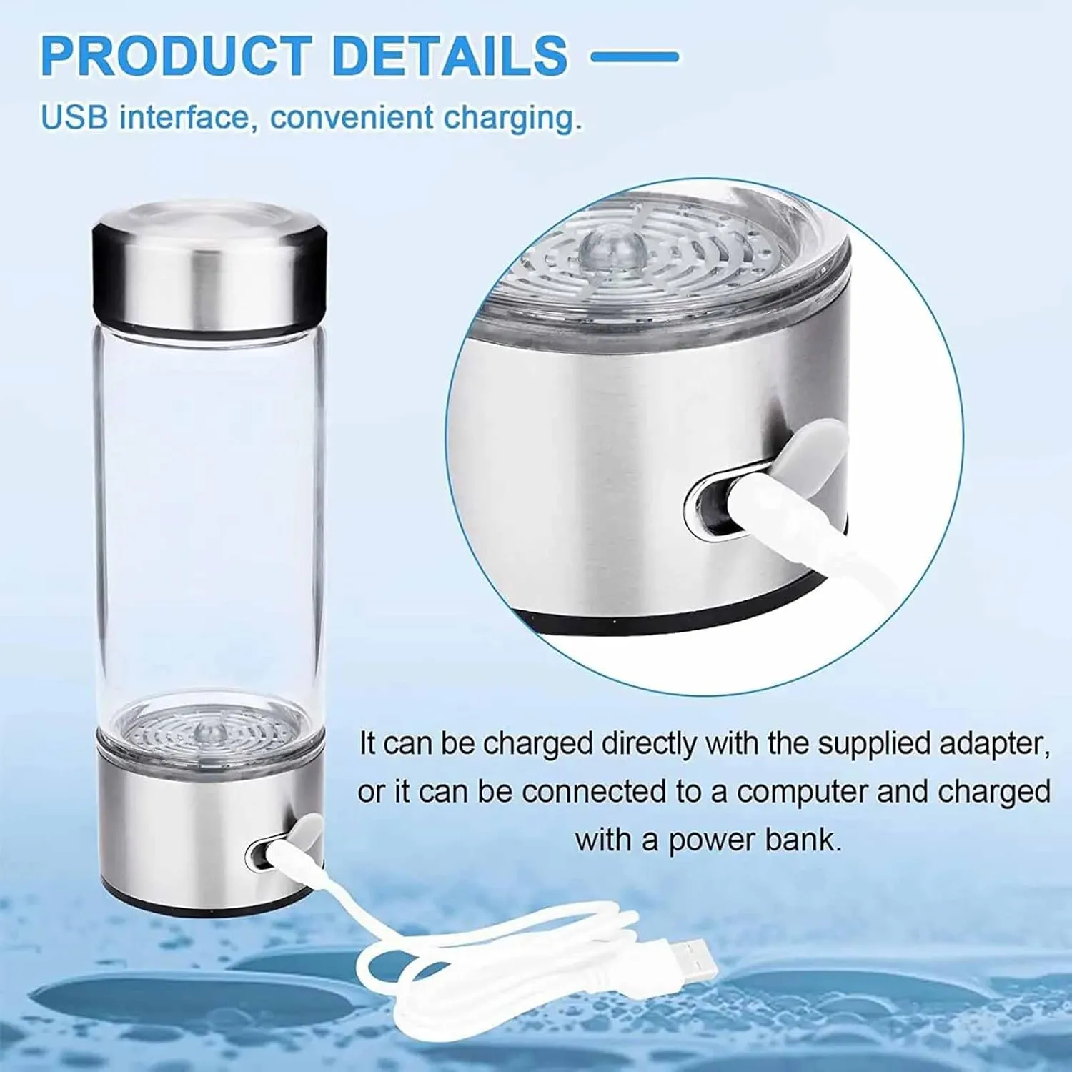 420ml Hydrogen-Rich Water Cup, Electric Hydrogen Rich Water Generator Bottle, Filter Portable Antioxidant Lonizer, USB H2 Healthy Smart Cup
