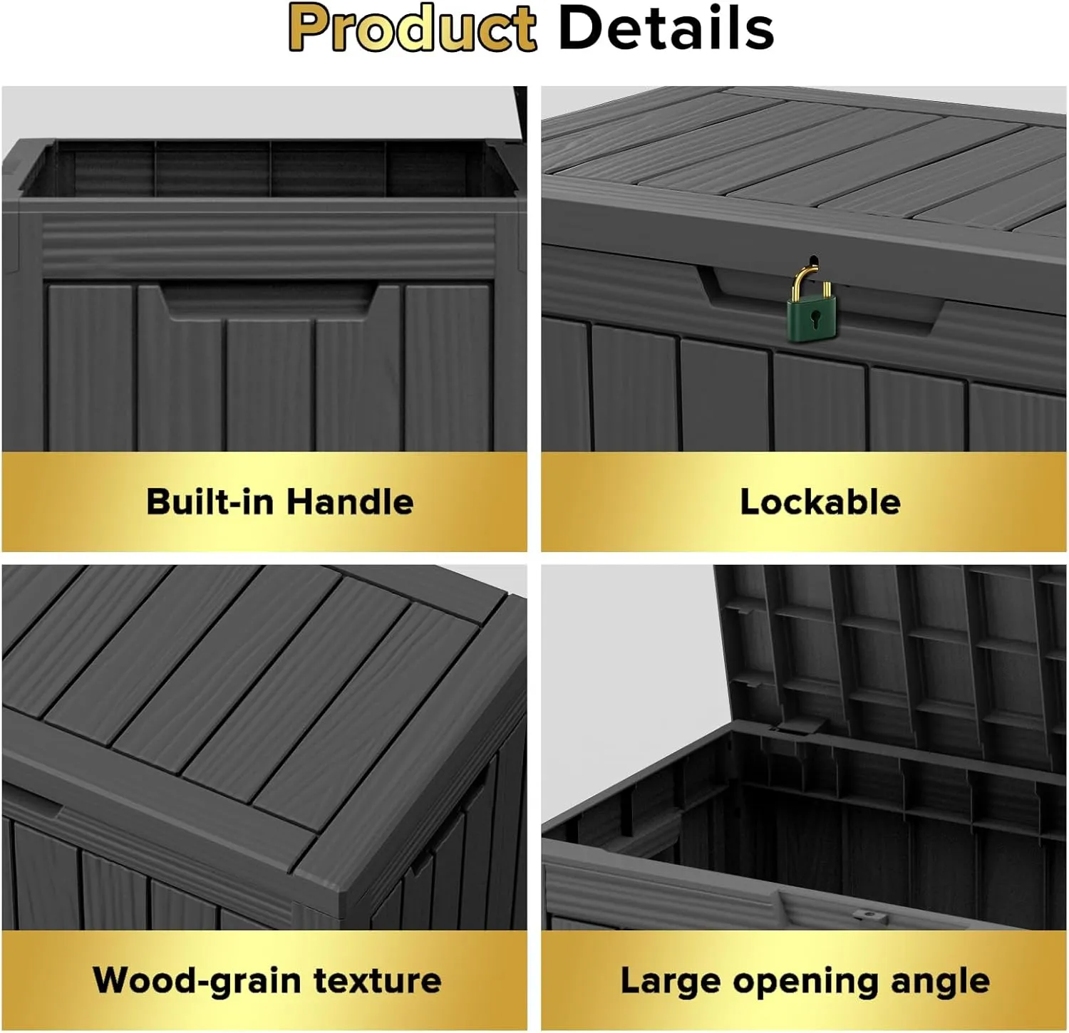 45 Gallon Lockable Resin Deck Box, Waterproof & UV-Resistant Outdoor Storage Box for Outdoor Cushion Storage, Garden Tools & Pool Accessories Storage, Black