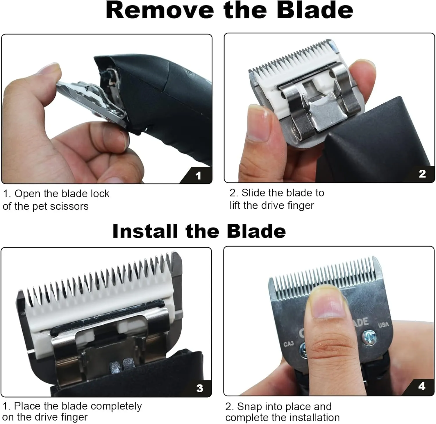 4PACK Dog Grooming Clipper Replacement Blades Compatible with Andis Pet Clipper/Oster A5/Wahl KM Series Dog Clipper,Ceramic Blade & Stainless Steel Blade (#3FC 4FC 5FC 7FC)