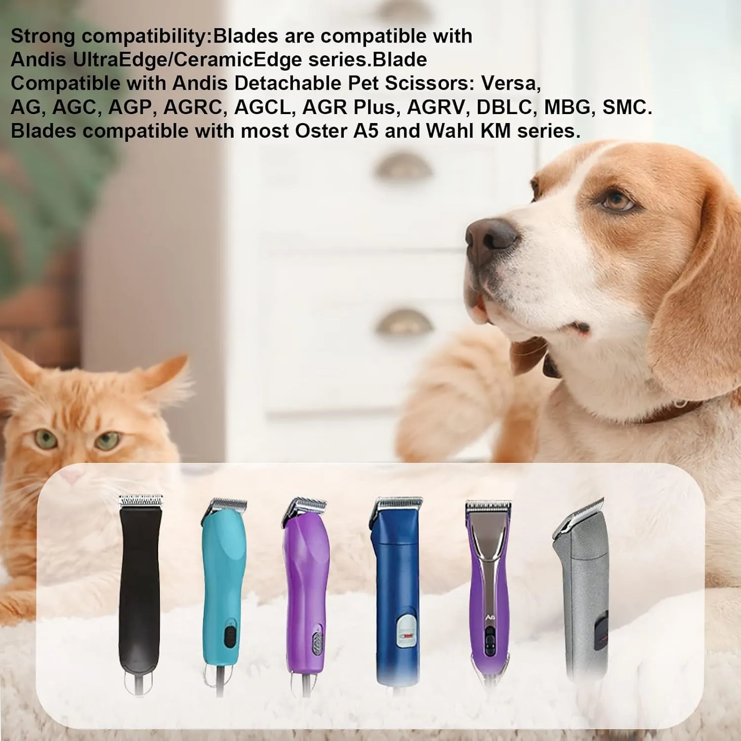 4PACK Dog Grooming Clipper Replacement Blades Compatible with Andis Pet Clipper/Oster A5/Wahl KM Series Dog Clipper,Ceramic Blade & Stainless Steel Blade (#3FC 4FC 5FC 7FC)