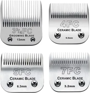 4PACK Dog Grooming Clipper Replacement Blades Compatible with Andis Pet Clipper/Oster A5/Wahl KM Series Dog Clipper,Ceramic Blade & Stainless Steel Blade (#3FC 4FC 5FC 7FC)