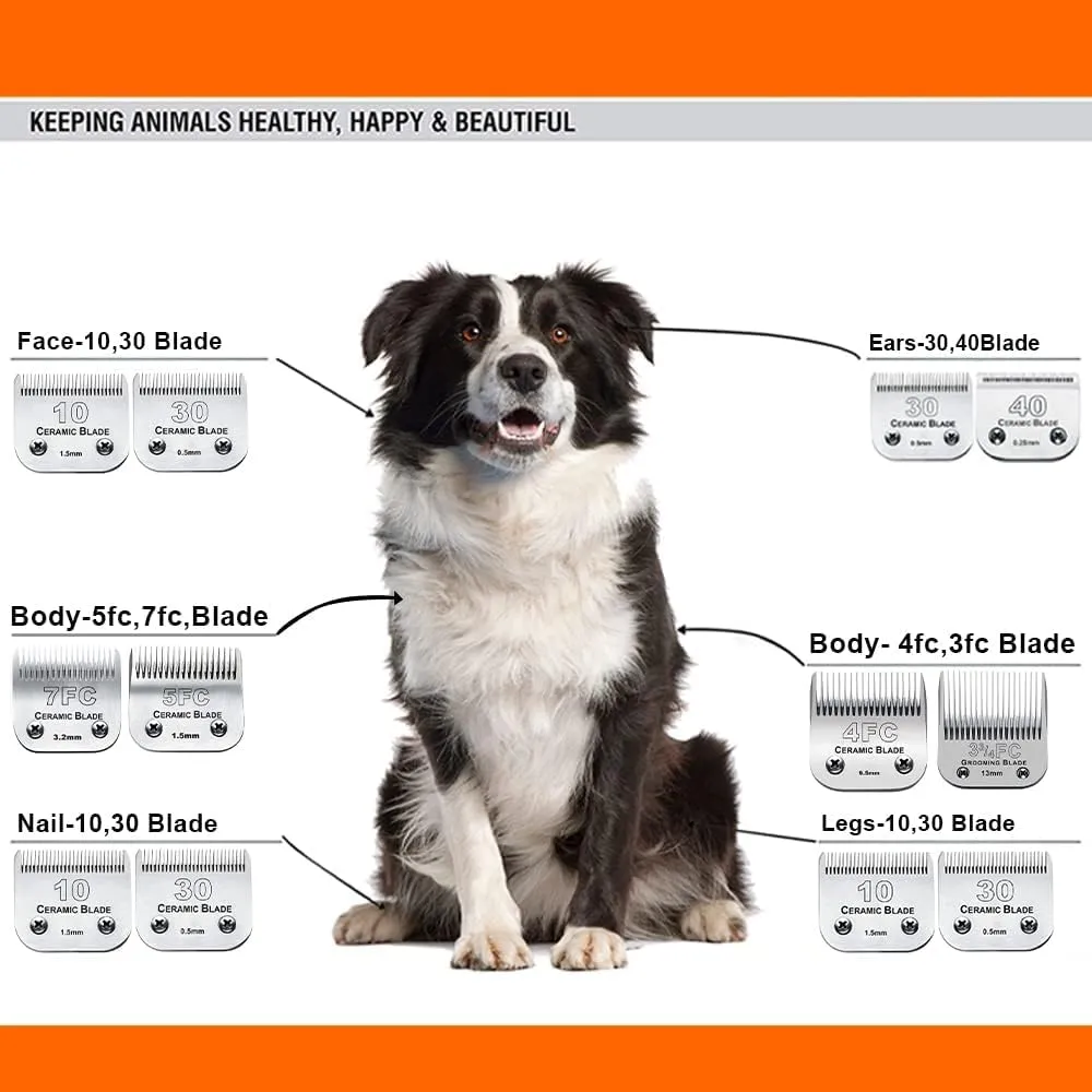 4PACK Dog Grooming Clipper Replacement Blades Compatible with Andis Pet Clipper/Oster A5/Wahl KM Series Dog Clipper,Ceramic Blade & Stainless Steel Blade (#3FC 4FC 5FC 7FC)