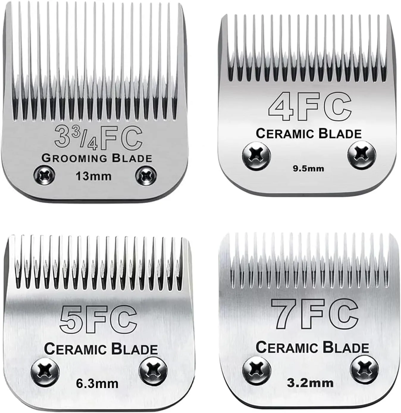 4PACK Dog Grooming Clipper Replacement Blades Compatible with Andis Pet Clipper/Oster A5/Wahl KM Series Dog Clipper,Ceramic Blade & Stainless Steel Blade (#3FC 4FC 5FC 7FC)