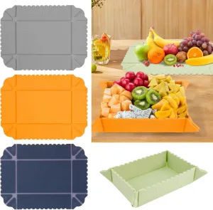 4Pcs Foldable Camping Plates, Silicone Insulated Folding Dinner Plate Rectangular Foldable Bowl Stackable Food Storage Containers Portable Folding Tray Suitable for Picnics