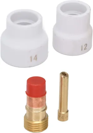 4Pcs TIG Gas Lens Kit White Ceramic Cup Short Bevel Electrode Holder Connector for WP 17 18 26 Toughness and Crack, Suitable for Argon Arc Welding