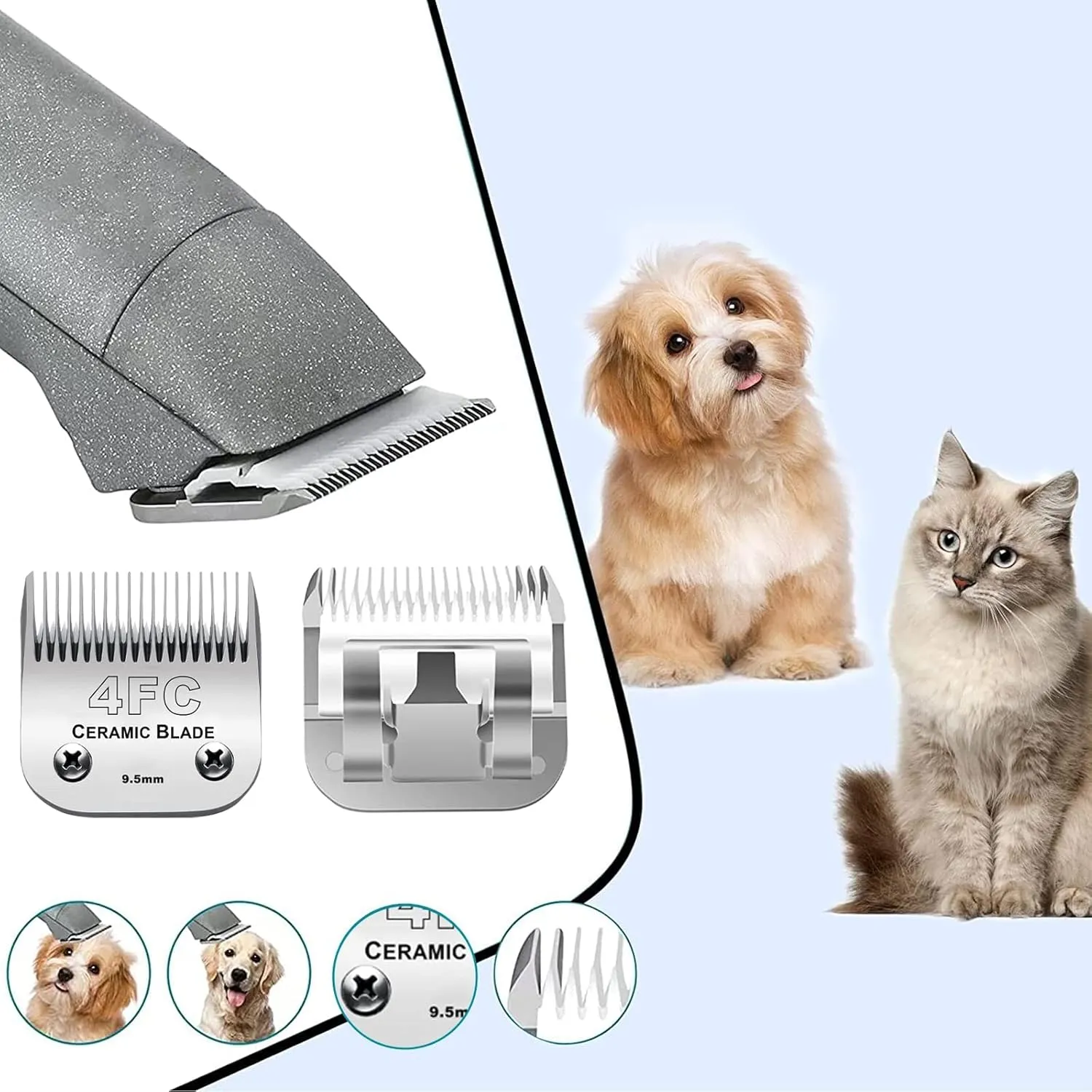 5PACK Dog Grooming Clipper Replacement Blades Compatible with Andis Pet Clipper/Oster A5/Wahl KM Series Dog Clipper with Ceramic Blade & Stainless Steel Blade (#10 5FC 7FC 3FC 4FC)