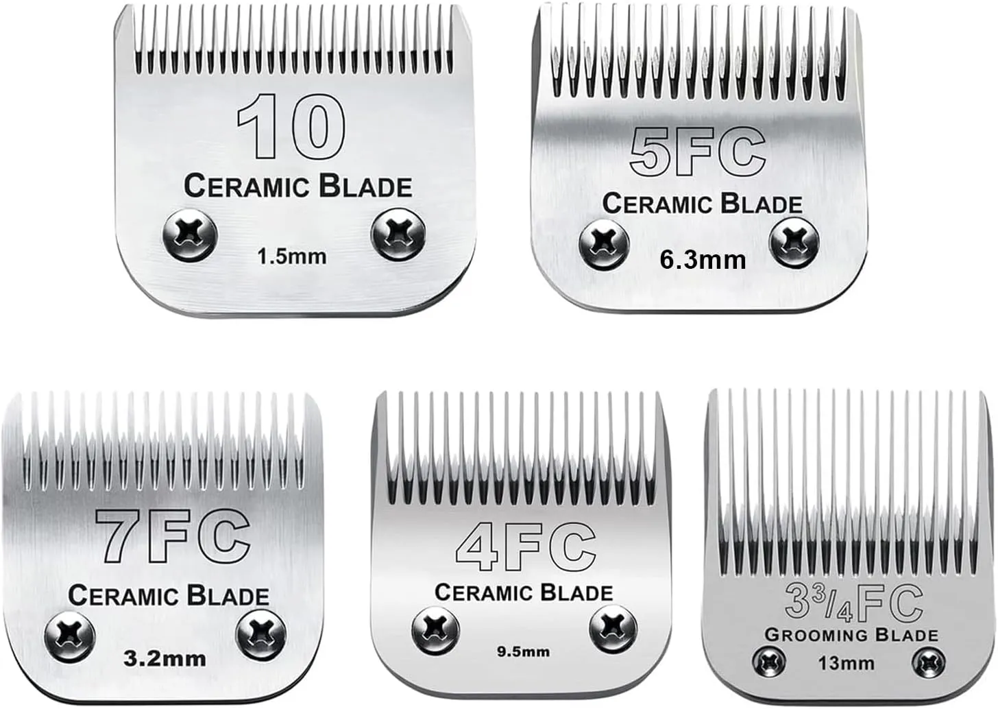 5PACK Dog Grooming Clipper Replacement Blades Compatible with Andis Pet Clipper/Oster A5/Wahl KM Series Dog Clipper with Ceramic Blade & Stainless Steel Blade (#10 5FC 7FC 3FC 4FC)