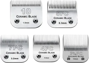 5PACK Dog Grooming Clipper Replacement Blades Compatible with Andis Pet Clipper/Oster A5/Wahl KM Series Dog Clipper with Ceramic Blade & Stainless Steel Blade (#10 5FC 7FC 3FC 4FC)