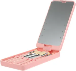 5pcs LED Travel Makeup Mirror with Brushes Compact Rotatable Design High Definition Lighted Mirror for Women for Handbag The Go Touch Ups