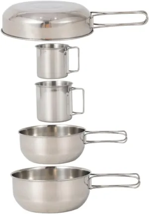 5pcs Stainless Steel Bowl Cup Pot Set Camping Utensils for Outdoor BBQ Fishing Safe Easy to Clean