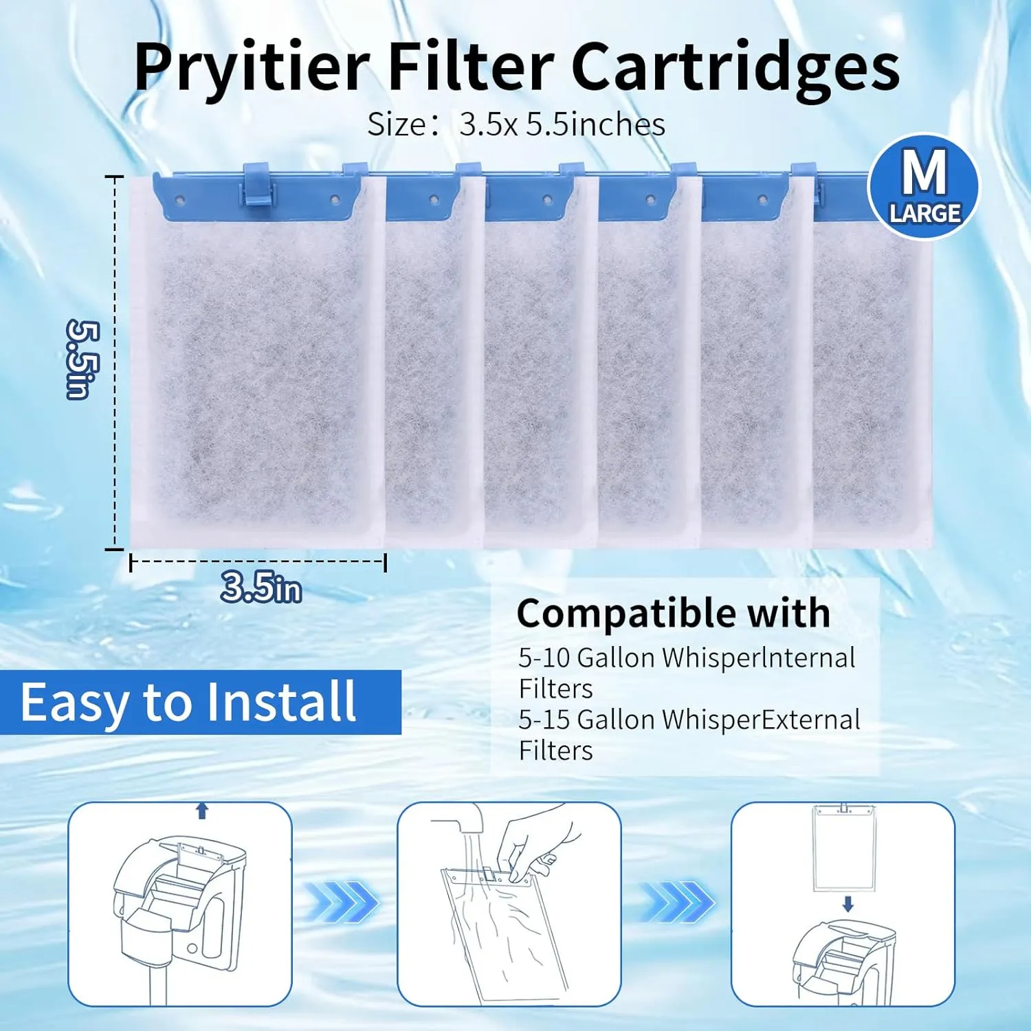 6-Count Medium Replacement Filter Cartridges Compatible with Tetra Whisper Bio-Bag for Whisper PF10, 10i, and ReptoFilter 90 GPH – Ideal for 5-10 Gallon Aquariums