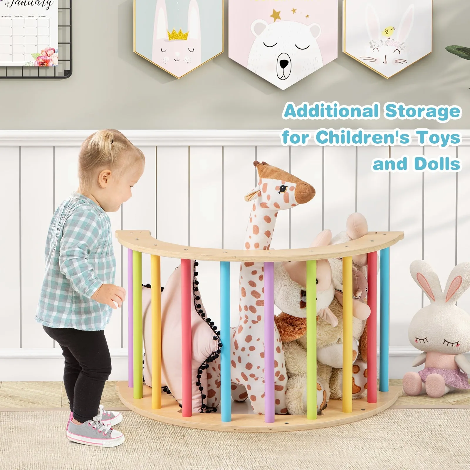 6 in 1 Kids Climbing Arch Playset wIth Removable Cushion and Stoppers-Multicolor