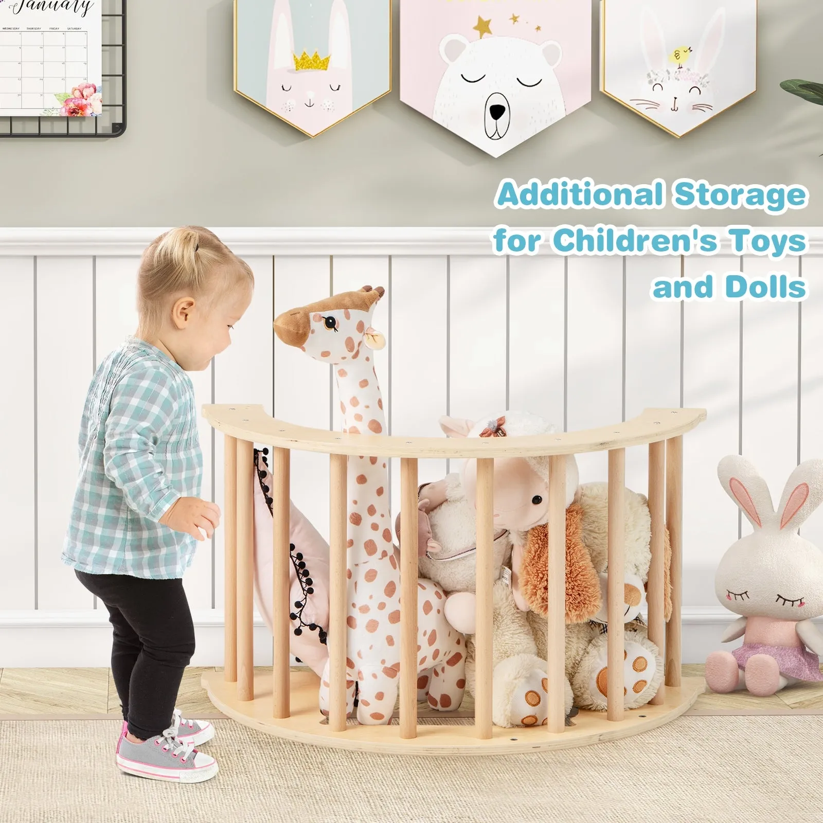6 in 1 Kids Climbing Arch Playset wIth Removable Cushion and Stoppers-Natural