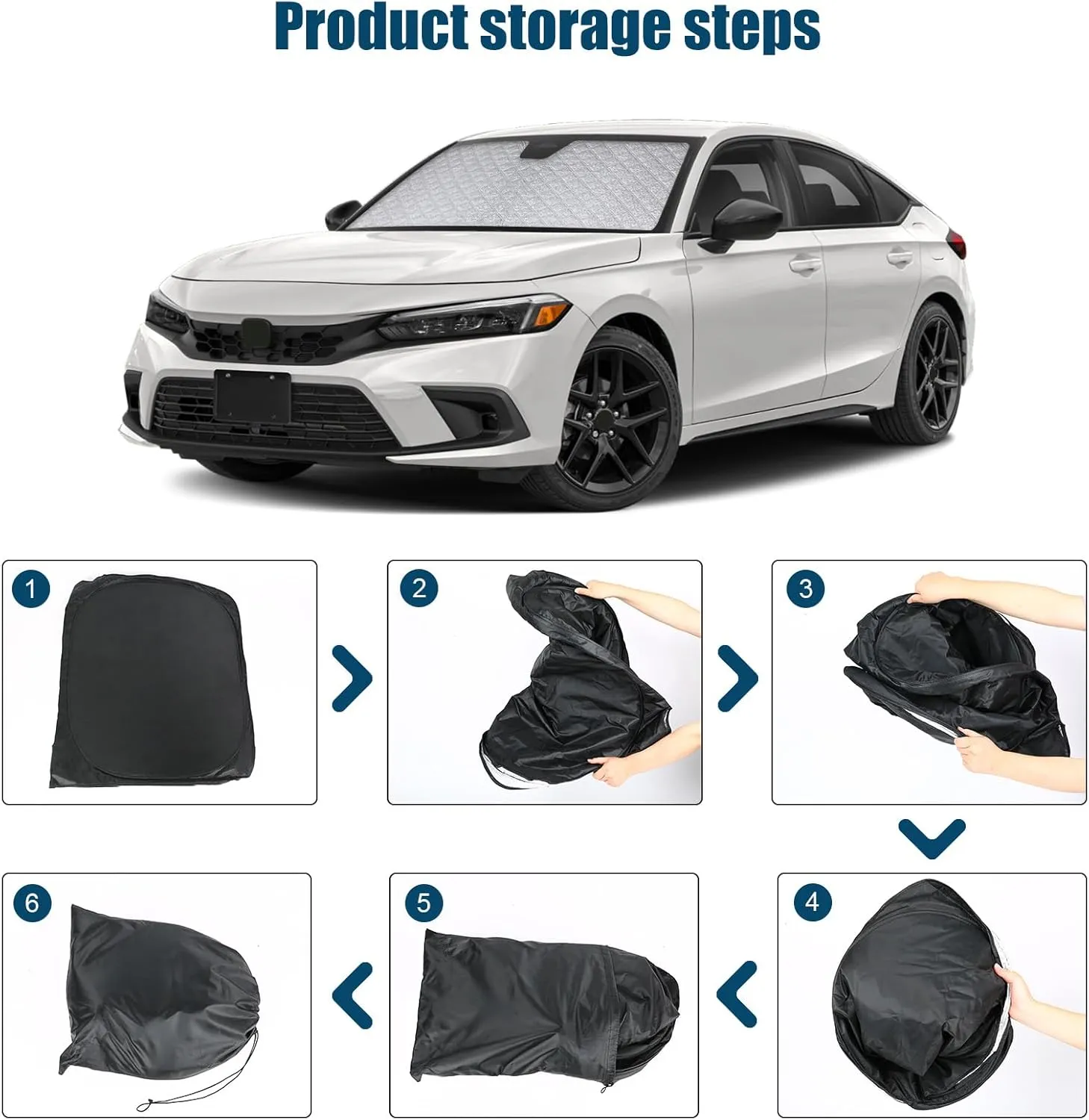 6 Layers Custom Fit Windshield Sun Shade for 2022-2025 Honda Civic, Foldable Car Sunshade with Storage Bag, Heat Reflective & UV Protection