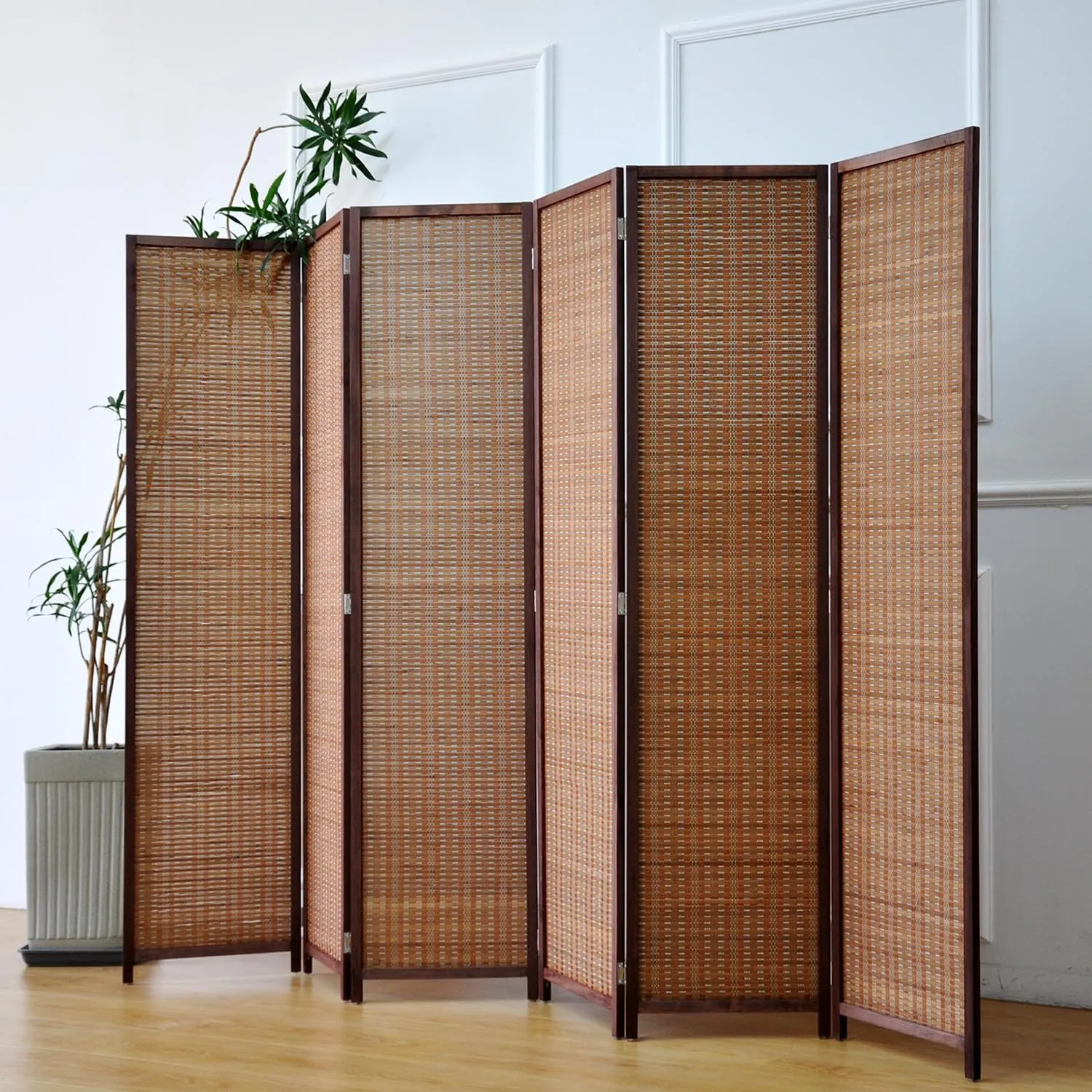 6 Panel Room Divider and Folding Screen Room Divider,Bamboo Room Divider for Room Separation,67" H x 92.1" W