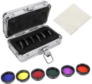 6 PCS 1.25Inch Colorful Telescope Filter Kit, Telescope Moon Filter with Storage Box for Telescopes Eyepieces Astronomical Telescope Accessories Color Filter Moon Nebula Filter Filter