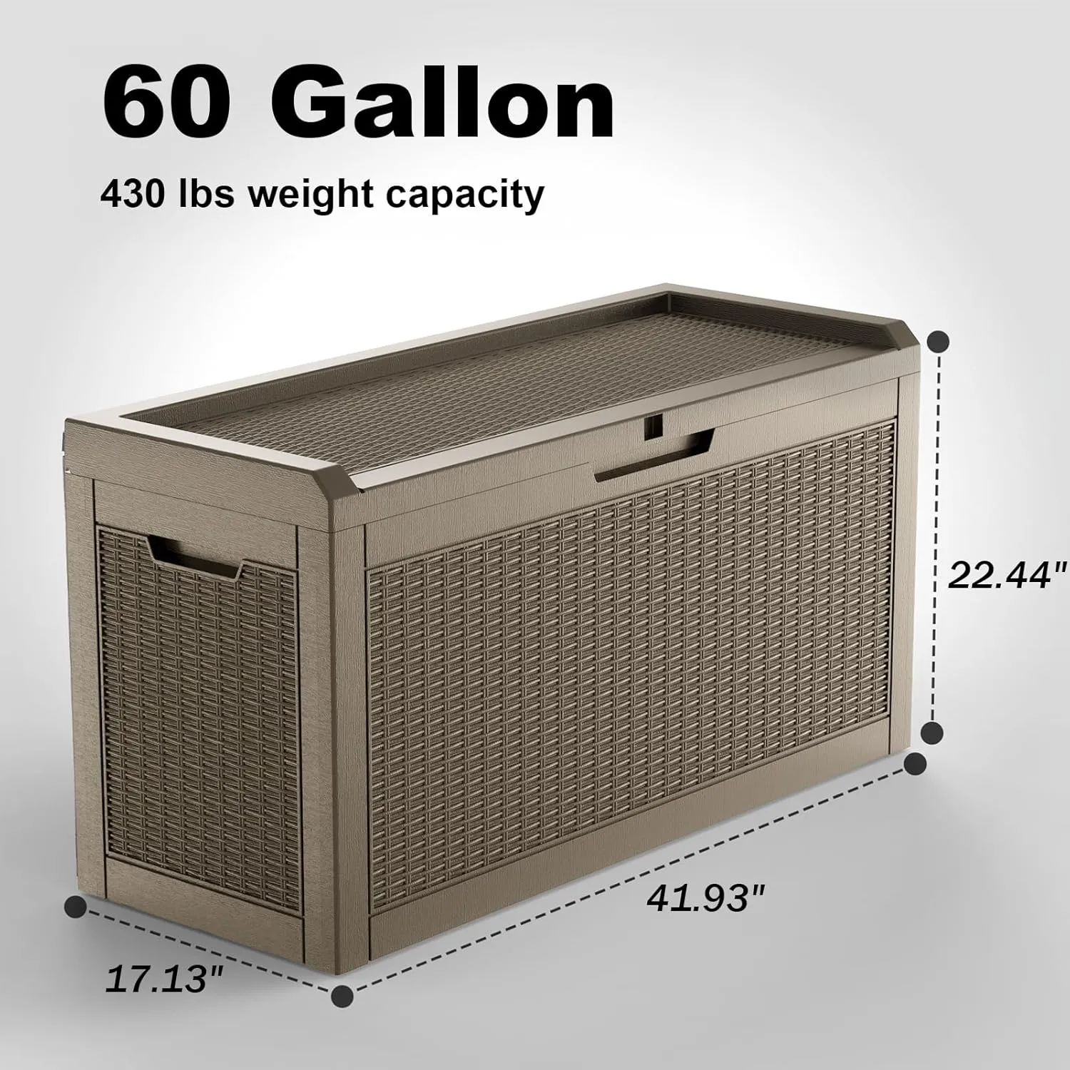 60 GallonOutdoor Storage Box,Resin Deck Boxes Waterproof, IndoorOutdoor Bin for Package Delivery, Patio Cushions, Gardening Tools, Lockable, UV Resistant