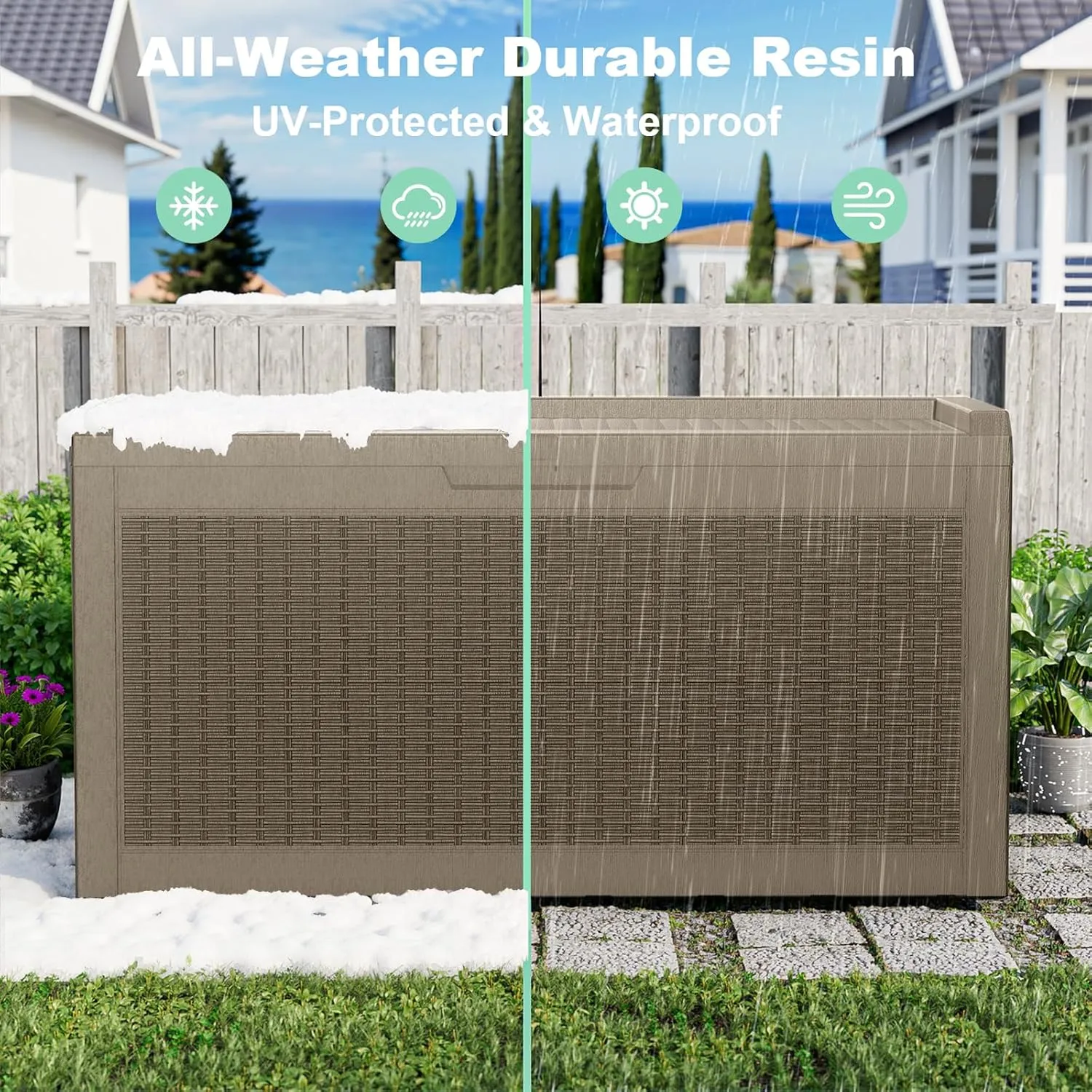 60 GallonOutdoor Storage Box,Resin Deck Boxes Waterproof, IndoorOutdoor Bin for Package Delivery, Patio Cushions, Gardening Tools, Lockable, UV Resistant