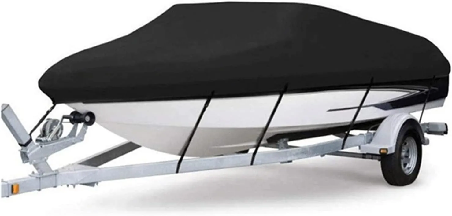 600D oxford cloth Boat Covers, Fits V-Hull, Runabout Boat Cover-Waterproof Trailerable Anti-UV, All Weather Protection Cover. (17-19ft)