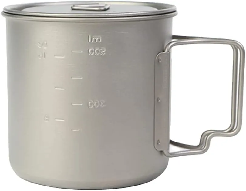 650ml Titanium Cup/Pot Camping Coffee Mug with Lid and Foldable Handle for Outdoor Camping Hiking Backpacking