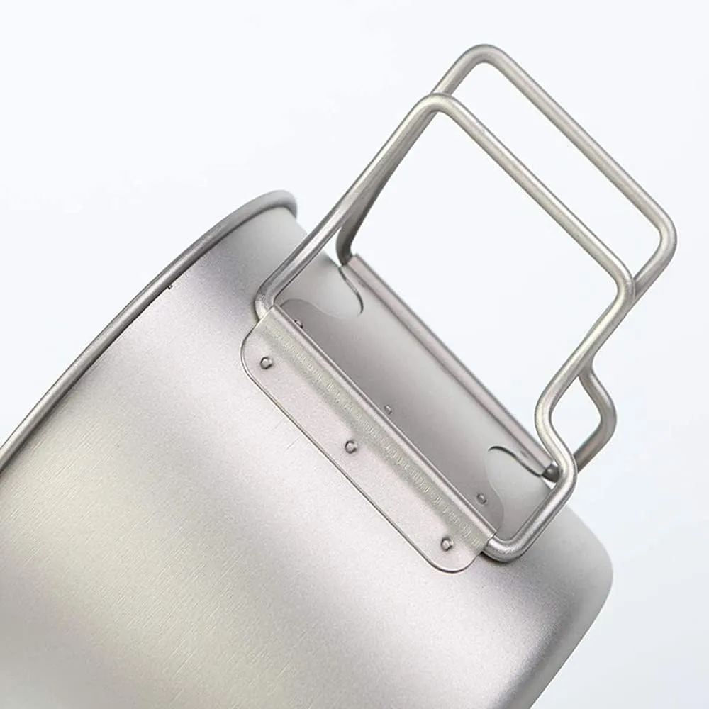 650ml Titanium Cup/Pot Camping Coffee Mug with Lid and Foldable Handle for Outdoor Camping Hiking Backpacking