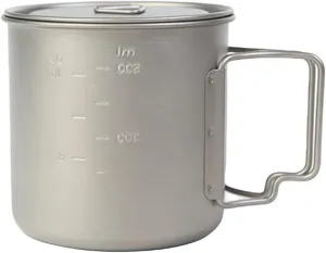 650ml Titanium Cup/Pot Camping Coffee Mug with Lid and Foldable Handle for Outdoor Camping Hiking Backpacking