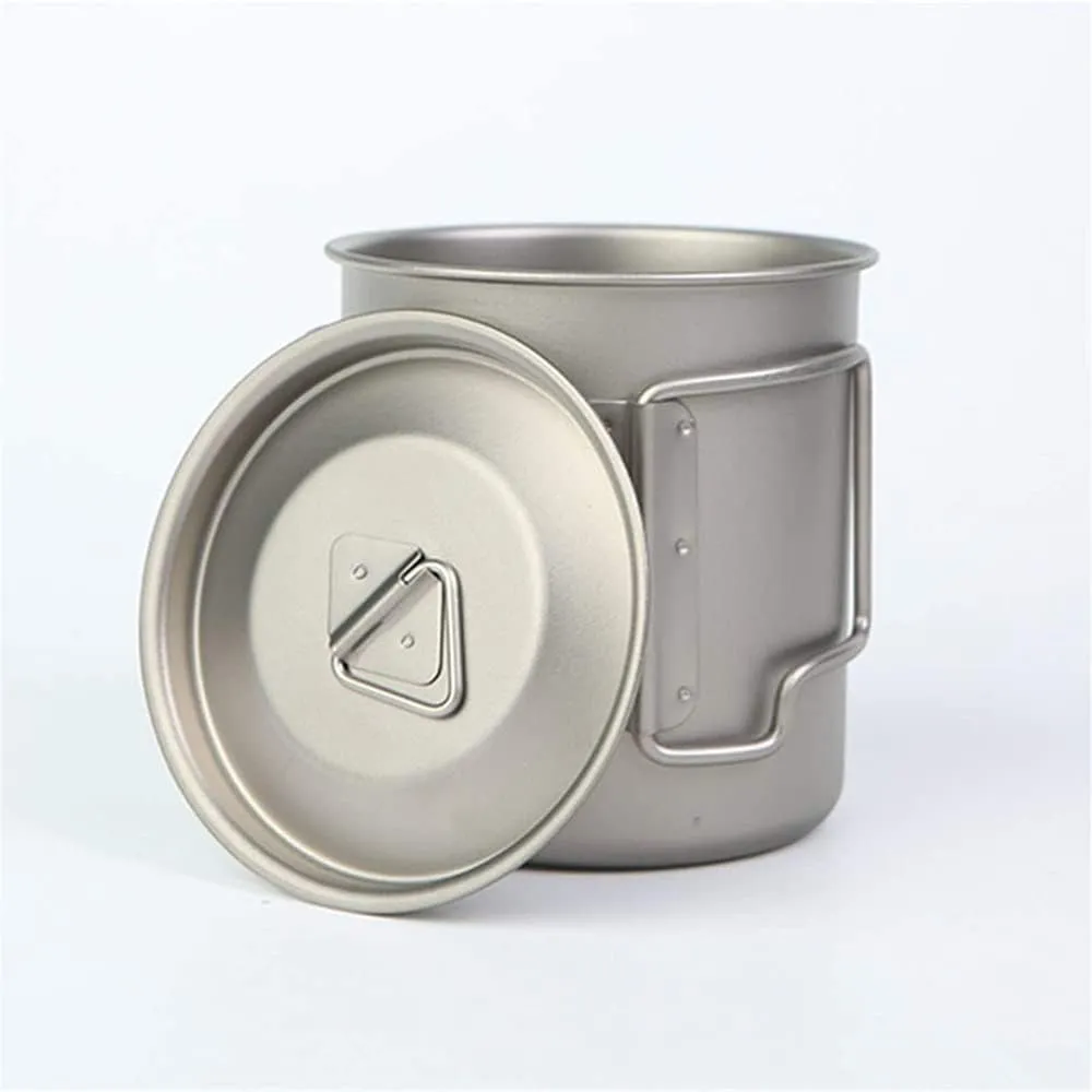 650ml Titanium Cup/Pot Camping Coffee Mug with Lid and Foldable Handle for Outdoor Camping Hiking Backpacking