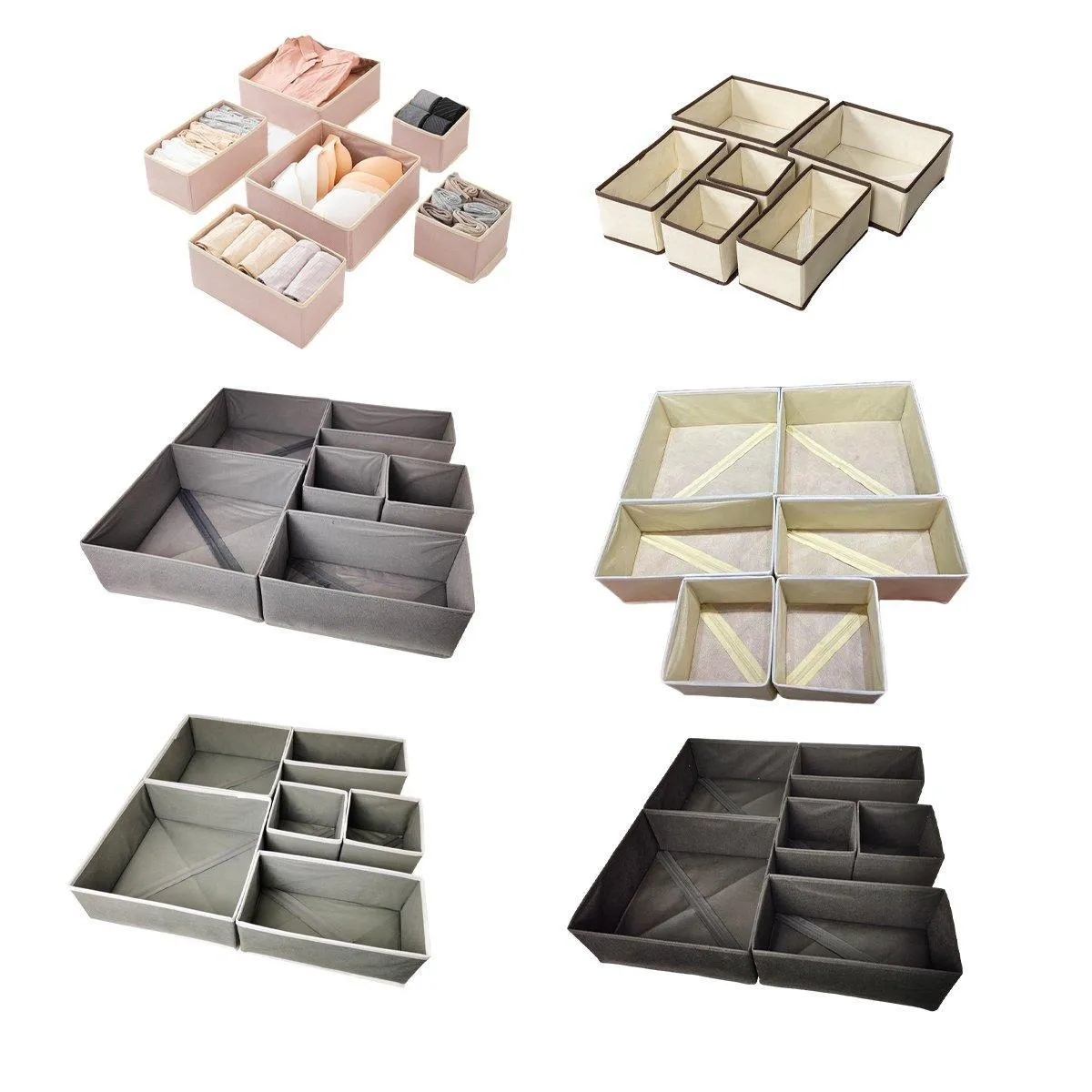 6Piece Set Foldable Non-woven Underwear Bra Socks Storage Box Drawer Organizer