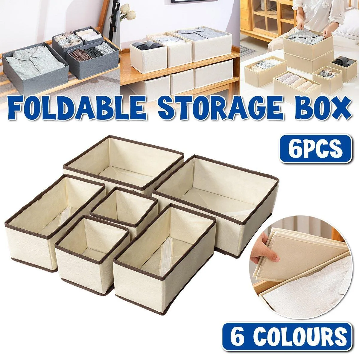 6Piece Set Foldable Non-woven Underwear Bra Socks Storage Box Drawer Organizer