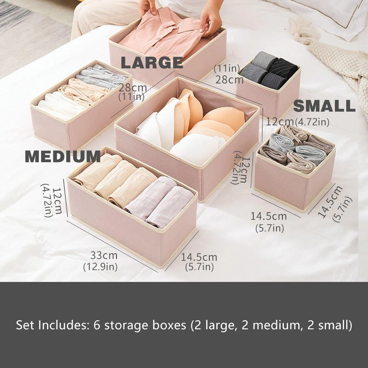 6Piece Set Foldable Non-woven Underwear Bra Socks Storage Box Drawer Organizer
