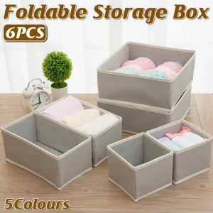 6Piece Set Foldable Non-woven Underwear Bra Socks Storage Box Drawer Organizer