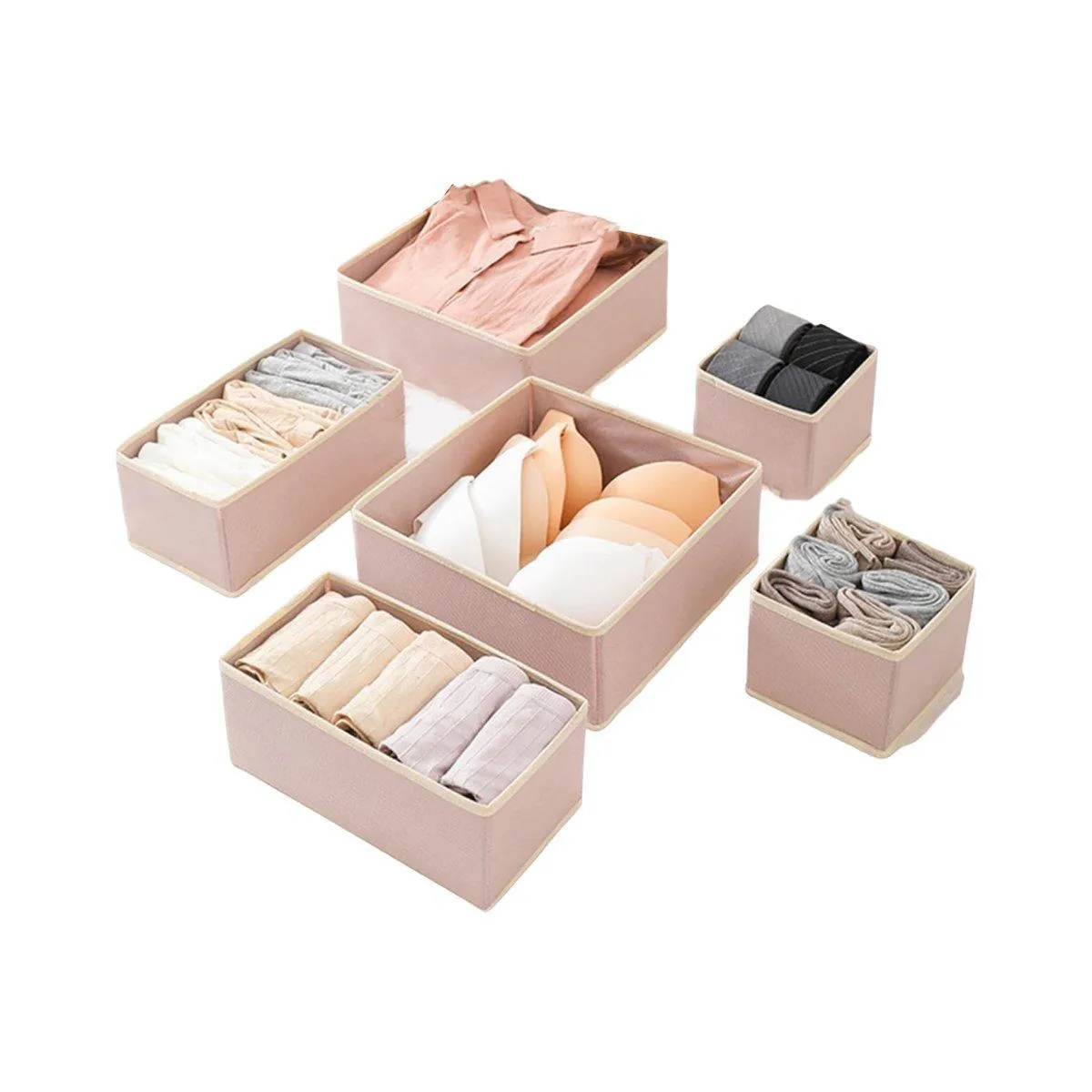 6Piece Set Foldable Non-woven Underwear Bra Socks Storage Box Drawer Organizer
