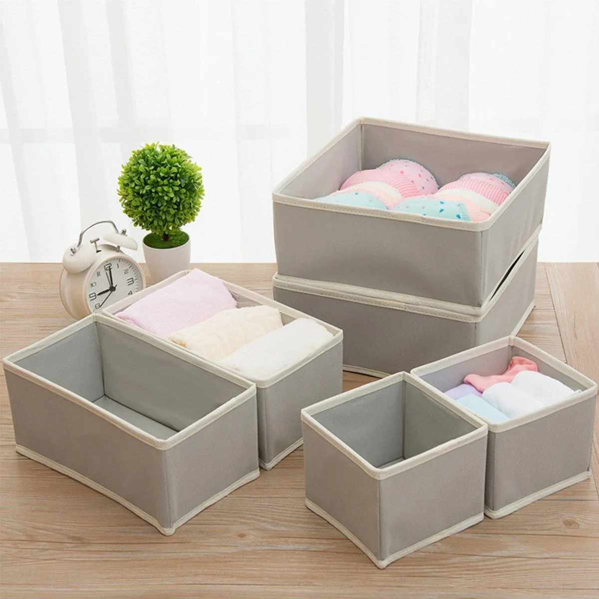 6Piece Set Foldable Non-woven Underwear Bra Socks Storage Box Drawer Organizer