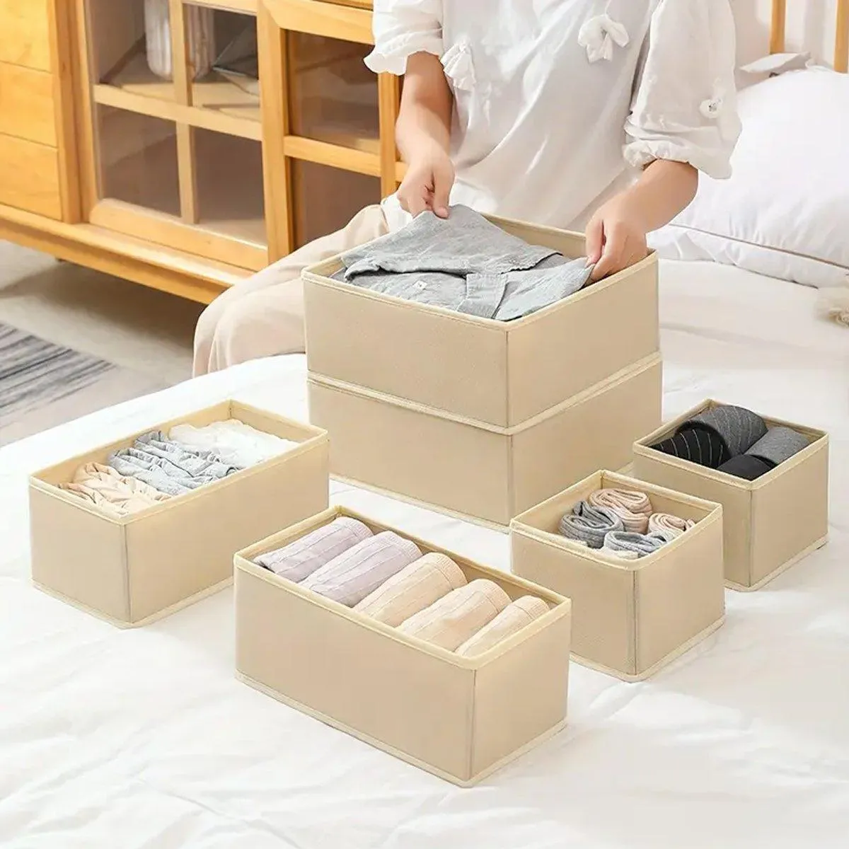 6Piece Set Foldable Non-woven Underwear Bra Socks Storage Box Drawer Organizer