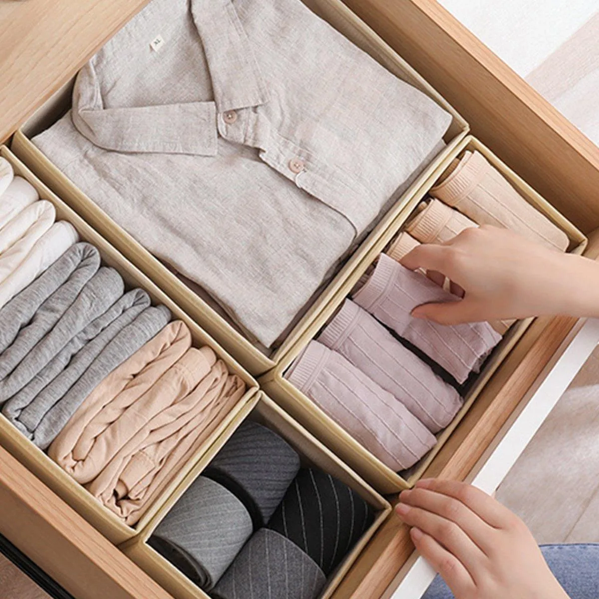 6Piece Set Foldable Non-woven Underwear Bra Socks Storage Box Drawer Organizer