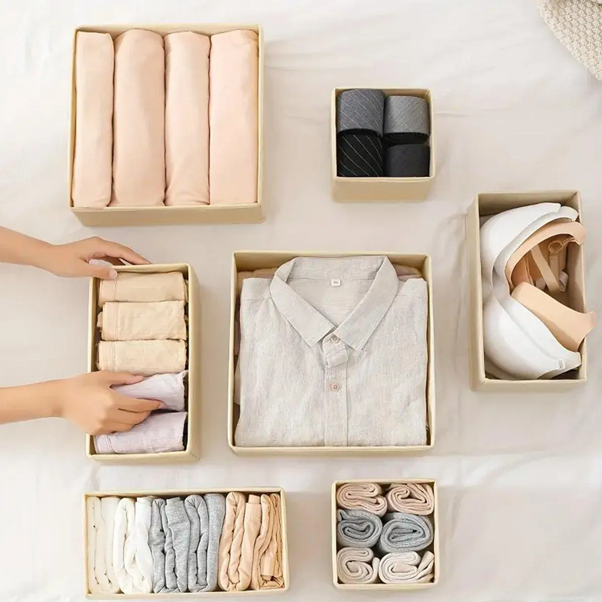 6Piece Set Foldable Non-woven Underwear Bra Socks Storage Box Drawer Organizer