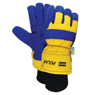 70/6465NK/S Insulated Split Leather Palm Glove for Ladies, Medium, Blue/Yellow