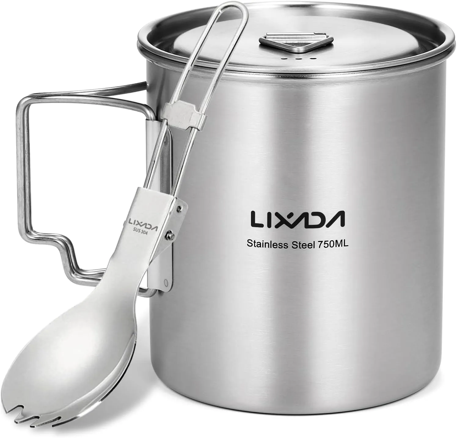 750ml Cup Outdoor Stainless Steel Water Cup Mug with Foldable Handles and Lid for Camping Hiking Backpacking, Type 2