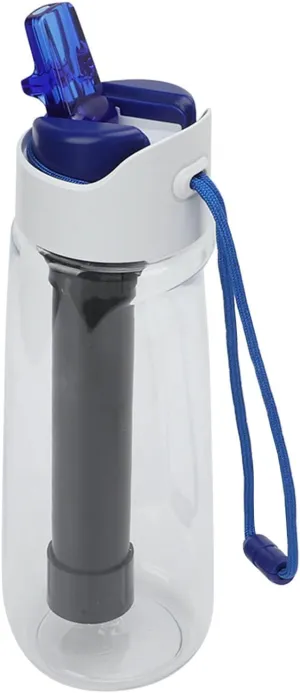 750ML Portable Water Bottle with Filter, Removable Washable Multi Layer Filtration Purified Water Bottle for Camping Hiking (White)
