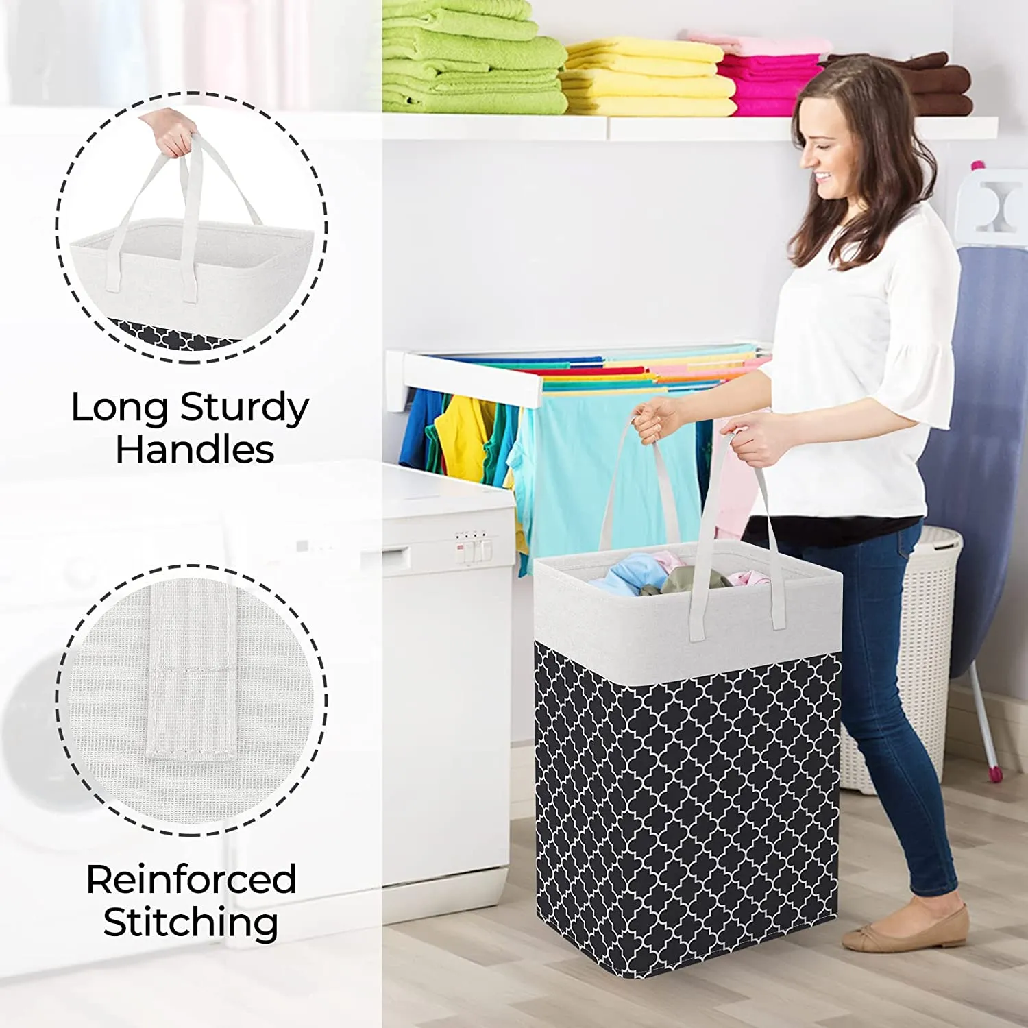 75L Laundry Basket Hamper Large Collapsible Laundry Hamper with Easy Carry Handles，Freestanding Clothes Hampers for Laundry, Bedroom, Dorm, Clothes, Towels, Toys