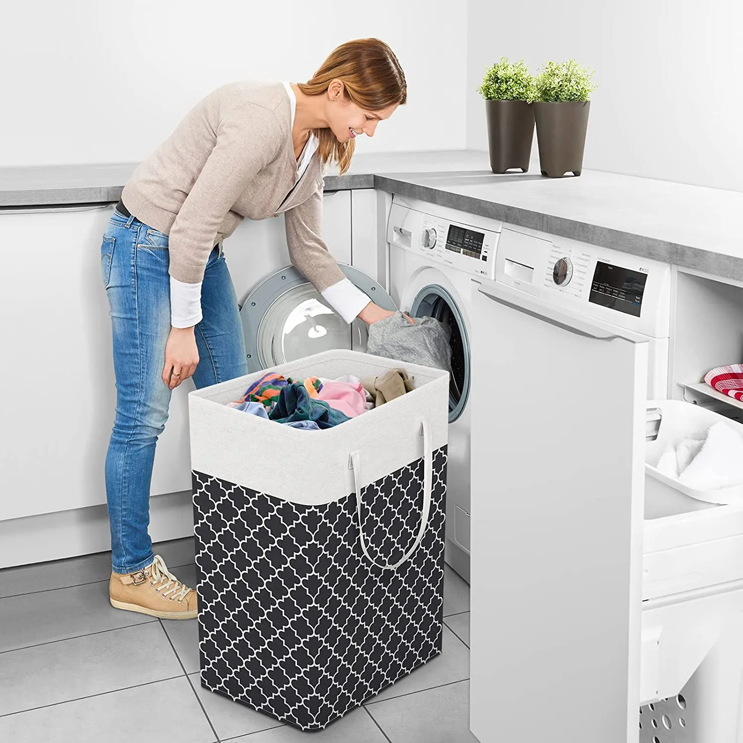 75L Laundry Basket Hamper Large Collapsible Laundry Hamper with Easy Carry Handles，Freestanding Clothes Hampers for Laundry, Bedroom, Dorm, Clothes, Towels, Toys