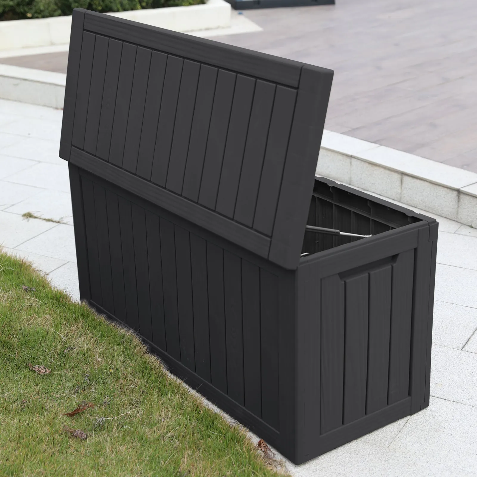 80 Gallon Waterproof Deck Box Patio Furniture Storage Box with Lockable Lid, PP Outdoor Storage Bin for Garden, Yard, Poolside