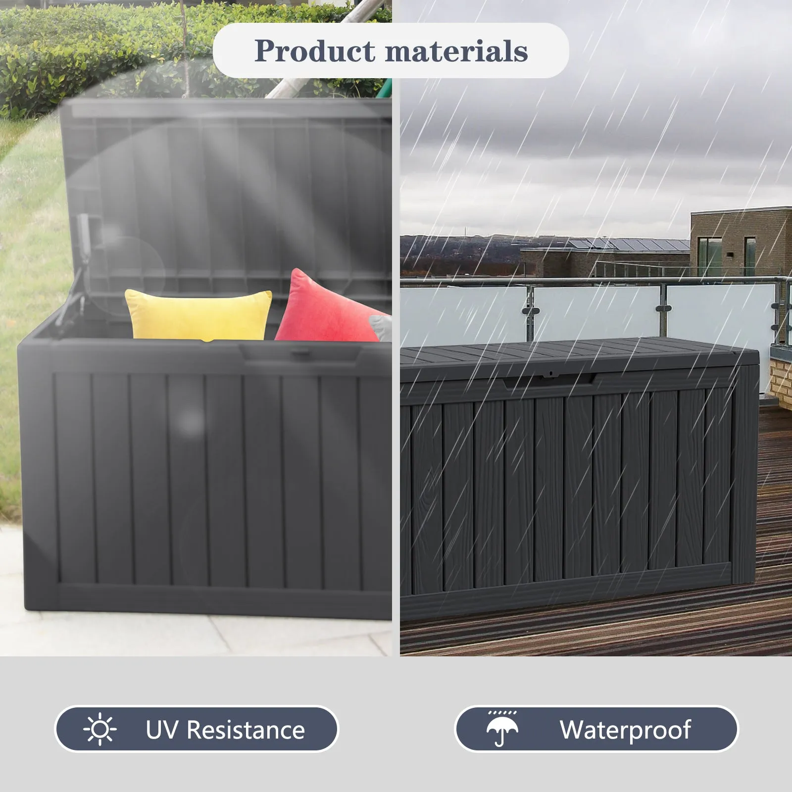 80 Gallon Waterproof Deck Box Patio Furniture Storage Box with Lockable Lid, PP Outdoor Storage Bin for Garden, Yard, Poolside