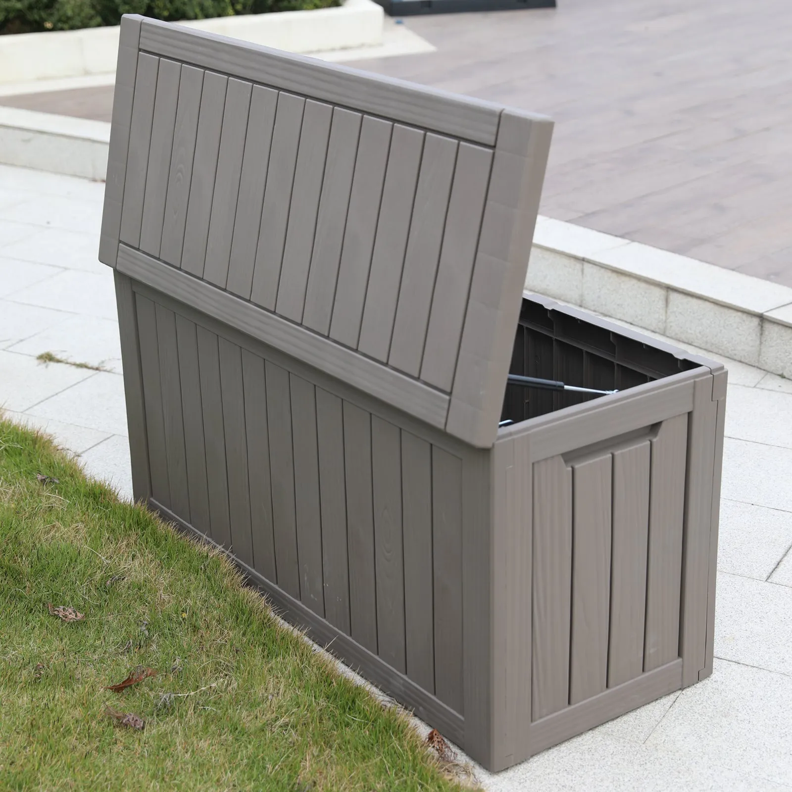 80 Gallon Waterproof Deck Box Patio Furniture Storage Box with Lockable Lid, PP Outdoor Storage Bin for Garden, Yard, Poolside