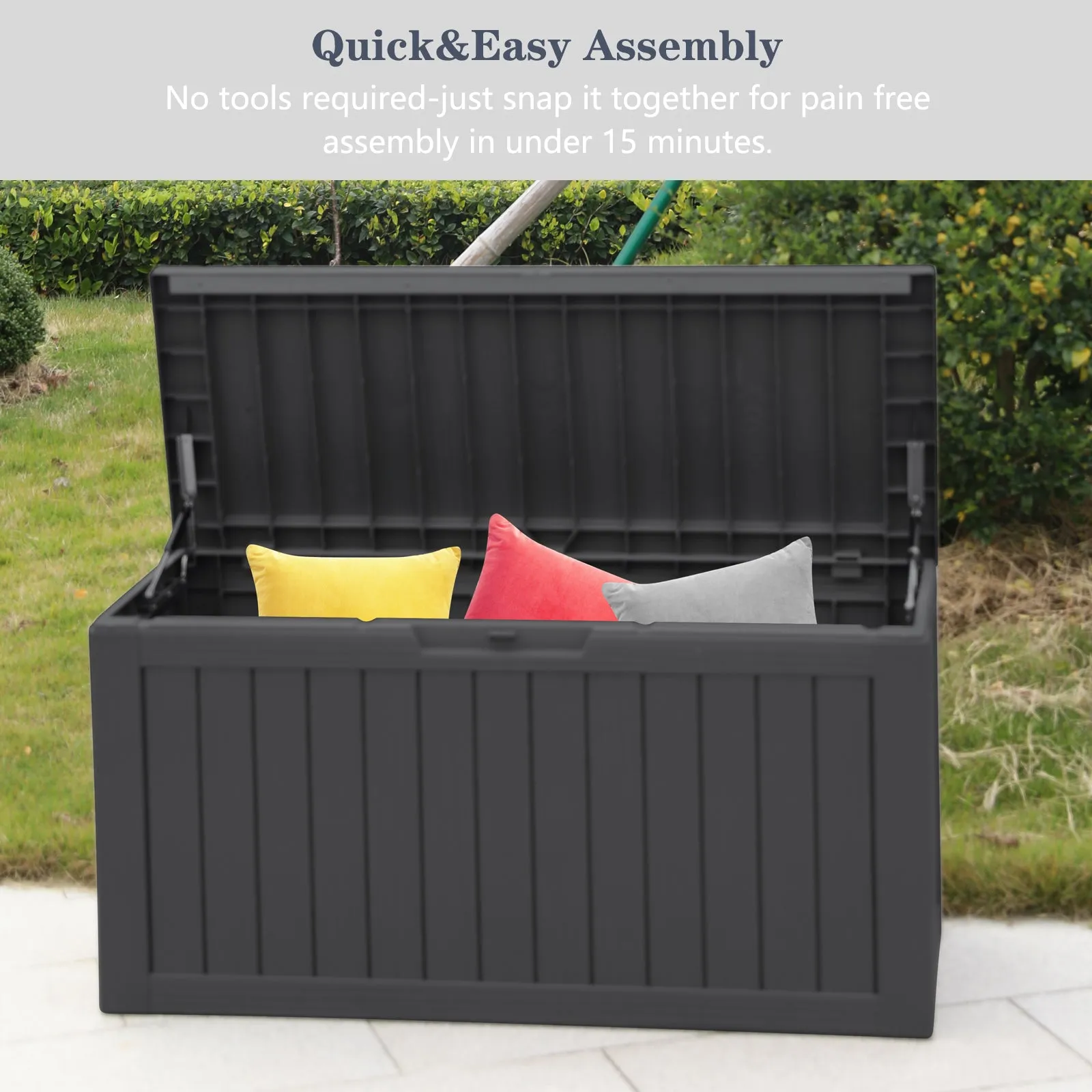 80 Gallon Waterproof Deck Box Patio Furniture Storage Box with Lockable Lid, PP Outdoor Storage Bin for Garden, Yard, Poolside