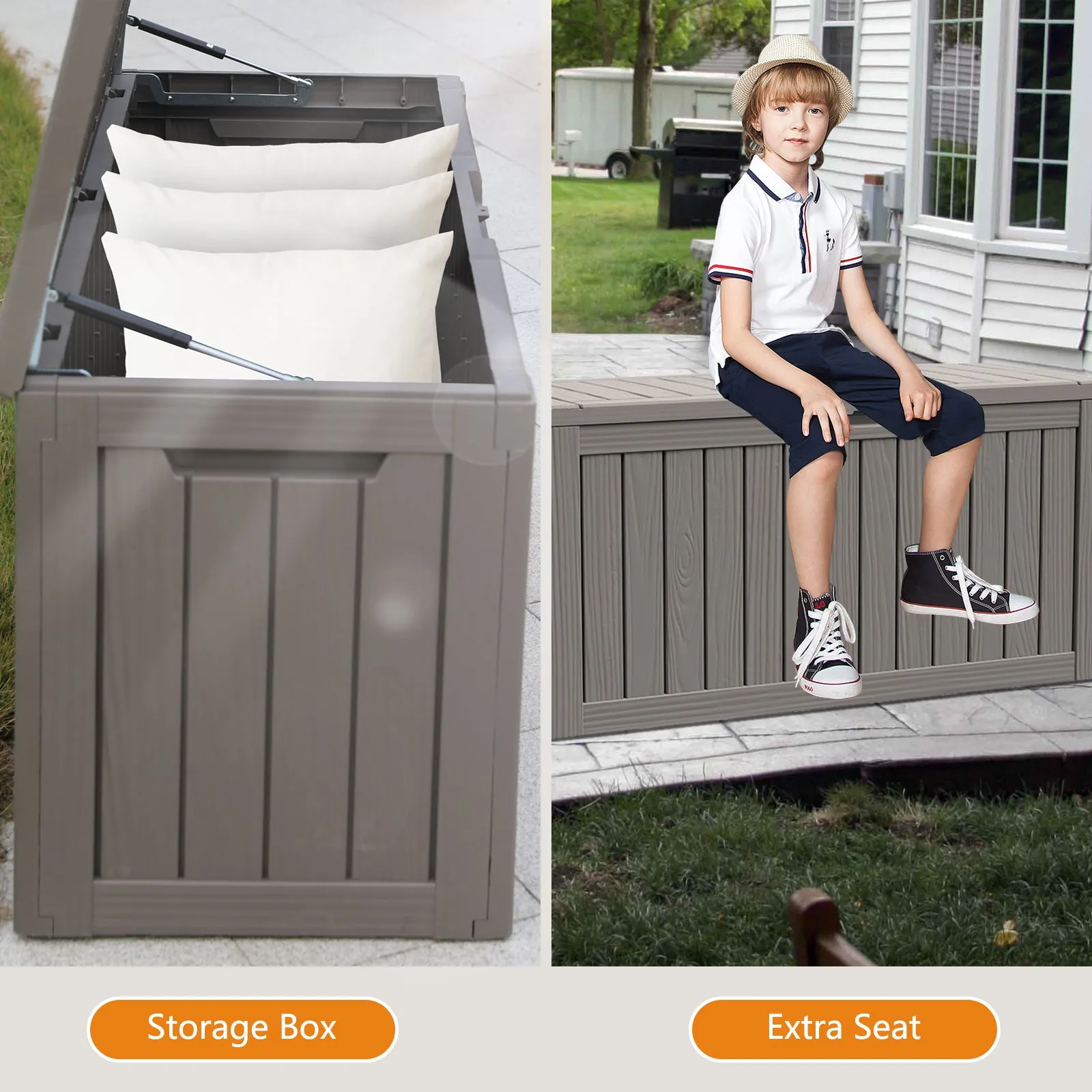 80 Gallon Waterproof Deck Box Patio Furniture Storage Box with Lockable Lid, PP Outdoor Storage Bin for Garden, Yard, Poolside