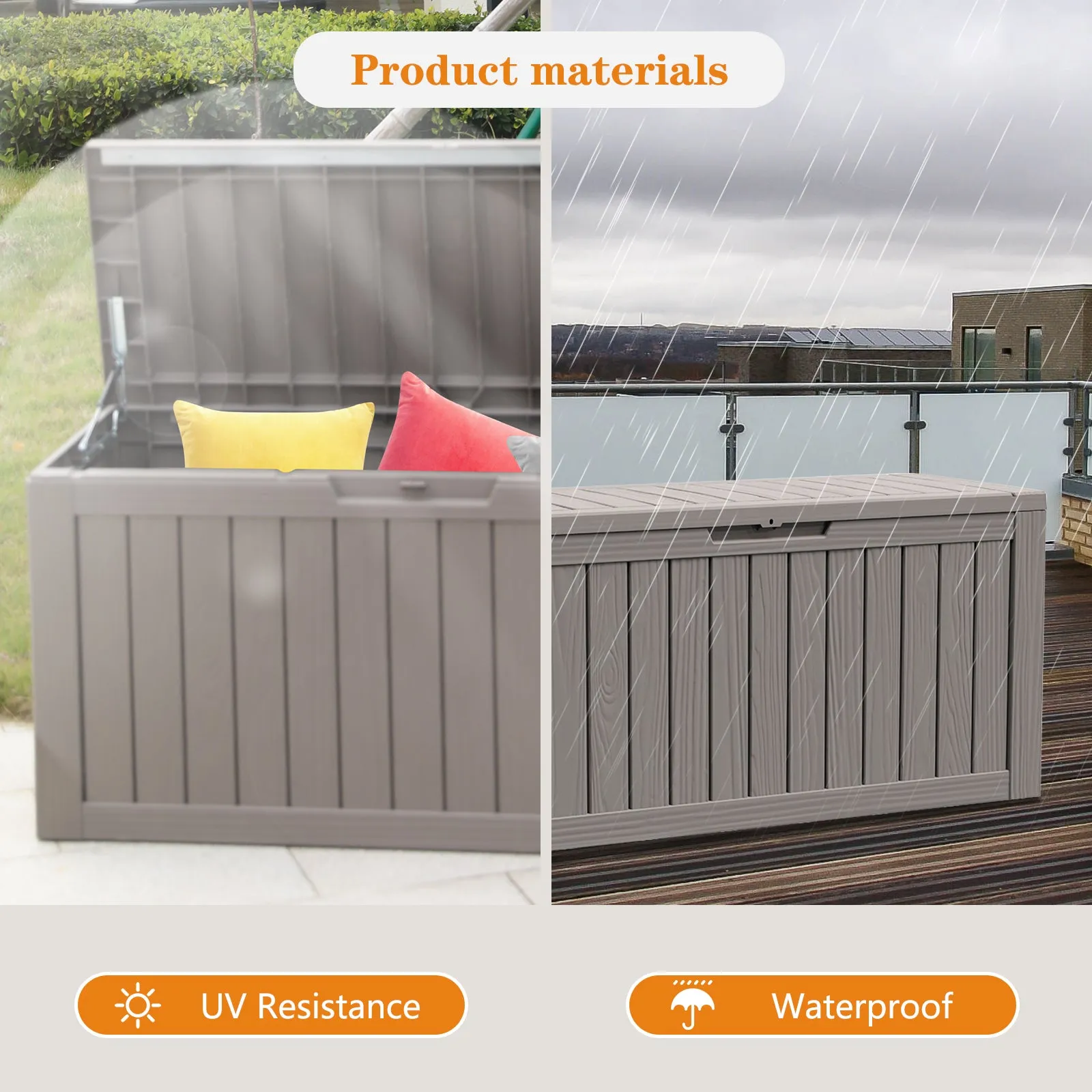 80 Gallon Waterproof Deck Box Patio Furniture Storage Box with Lockable Lid, PP Outdoor Storage Bin for Garden, Yard, Poolside